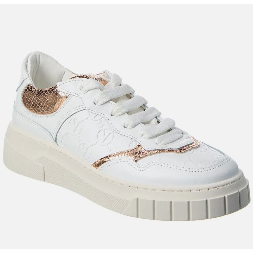 Valentino Minerva Monogram White & Rose Gold Leather Lace Sneaker 9 - Picture 2 of 15